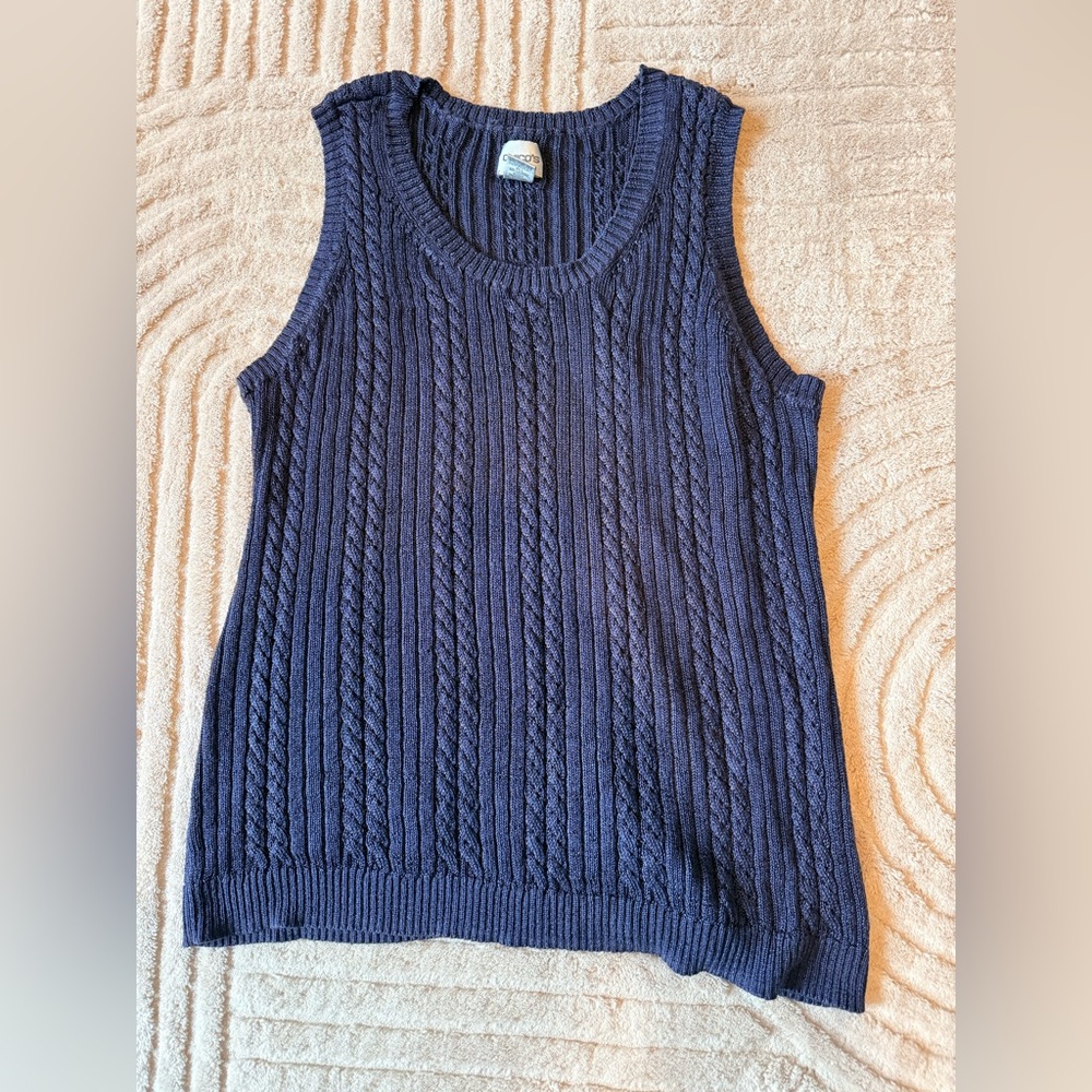 Chico's Dark Indigo Cable Knit Sleeveless Sweater